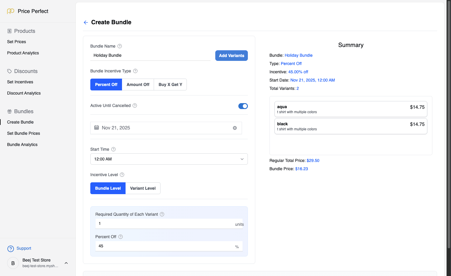 Create bundles and forecast discount impact