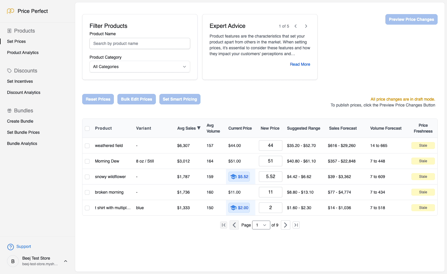 Simulate product pricing