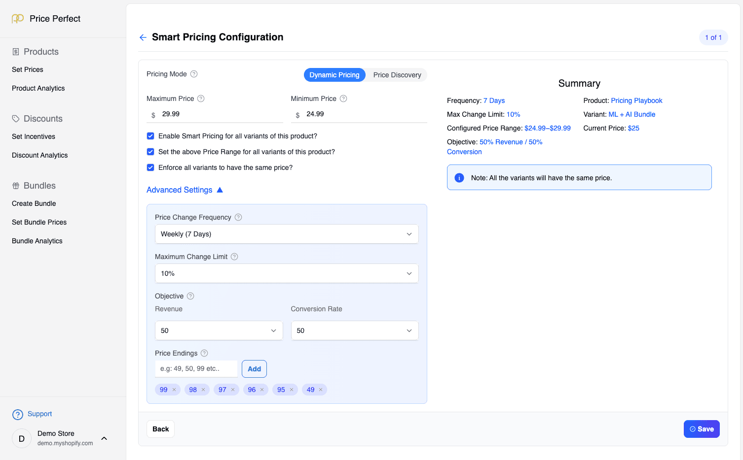 Smart Pricing Configuration screenshot